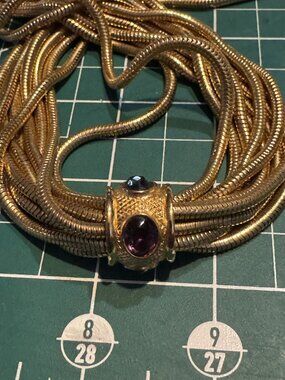 Vintage  Rau Klikit Gold-Tone Multi-Strand Necklace Chunky Purple Blue Gemstone